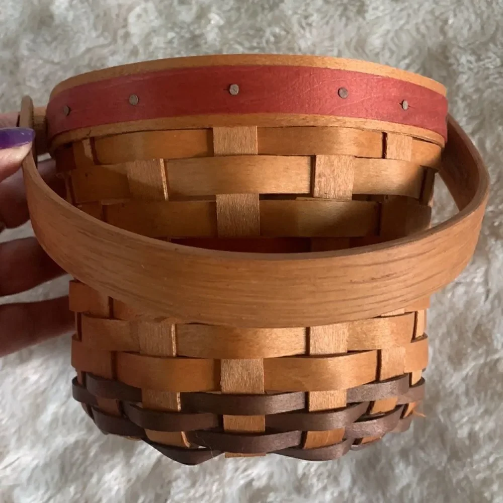 Henn Workshops Woven Wooden Basket w/Handle Hand Crafted Vintage 1998